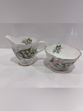 Vintage Royal Windsor Creamer and Sugar set Bone China floral made in England